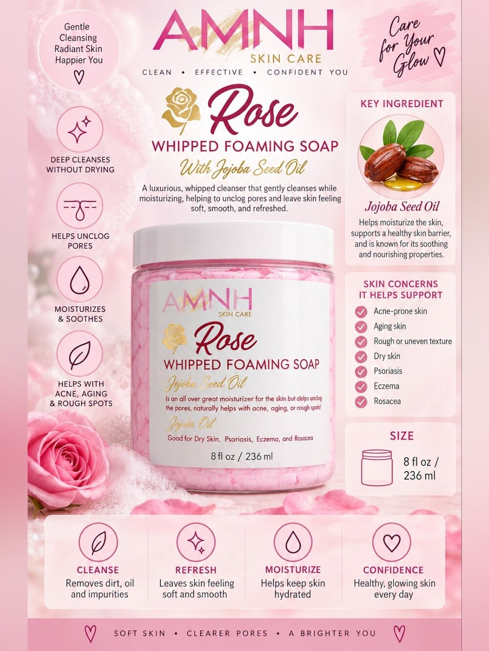 AMNH Rose Whipped Foaming Soap — Pink | Jojoba Seed Oil